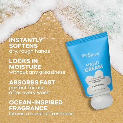 Earth Rhythm Softening Hand Cream, Locks Moisture with Ceramides, Fast Absorbing, No Silicones - Ocean Breeze