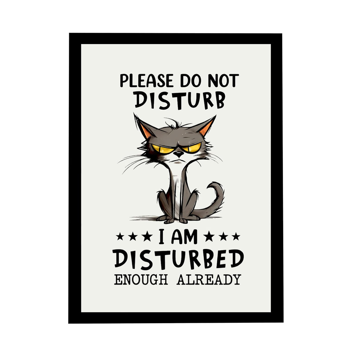 Please Do Not Disturb Cat Wall Art, Framed Poster, Funny Grumpy Cat Quote, Ready to Hang Humorous Quote Poster for Home & Office Décor, Quirky Gift for Cat Lovers Housewarming
