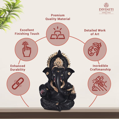 Gold Plated Ganesh Idol for Office Desk Puja Room God Ganesha Idol for Home Decor Ganpati for Gift Office Table Shelves Gifting Idols (8.89 x 5.08 cm) (Black), Religious