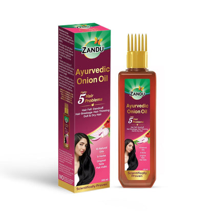 Zandu Ayurvedic Onion Oil (200ml): Power of Onions for Strong & Smooth hair | 9 Herbs & 10 Natural Oils | Helps reduce Hair Thinning & Hair Breakage | Improves Hair Quality | Controls Dandruff