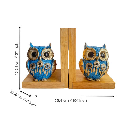 eCraftIndia Wooden Book End with Owl Statue for Good Luck Showpiece for Home Decor Office Table | Gift for Housewarming Birthday