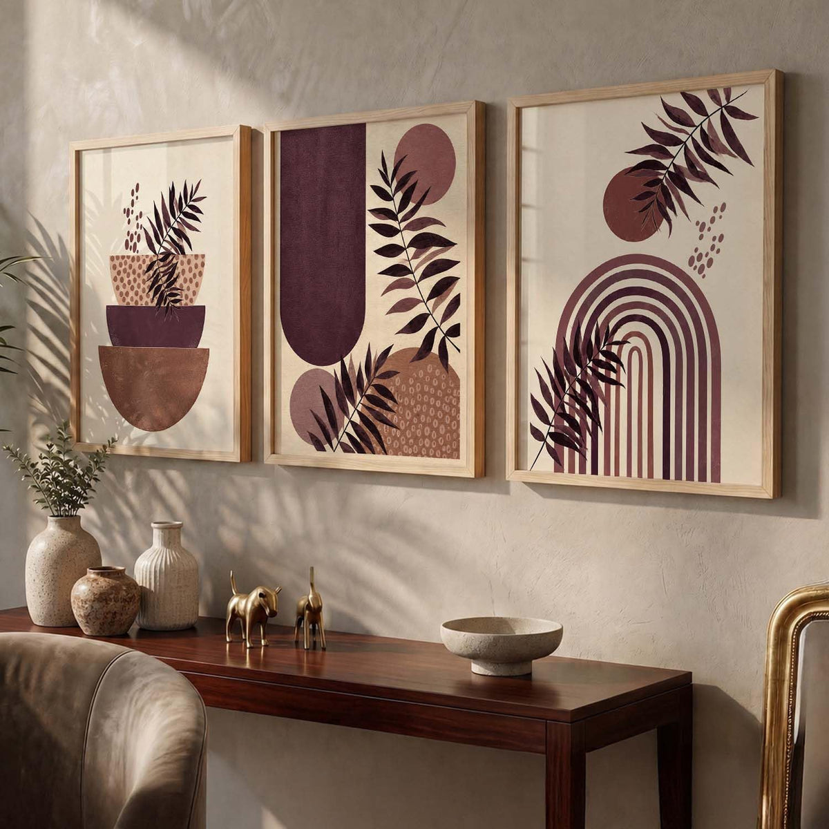 Wall Art Interior Decoration | Maximalist Aesthetic BOHO Paintings with Frame for Bedroom Living Room Hotel Home | Digital Reprint Set of 3 | 13X17 Inch