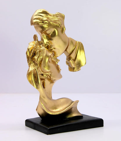 Love Couple Face Adventure Showpiece Statue Sculpture Figure for Home Decor Valentine Day Gift | Resin- 10" Inches (Golden)