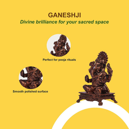 Pure Copper Ganeshji (Ganesha) Murti | Handcrafted Copper Idol for Pooja Room, Vastu Decor | Traditional & Auspicious Religious Hindu God Showpiece & Gift Item | 100gm (6x4 cm)