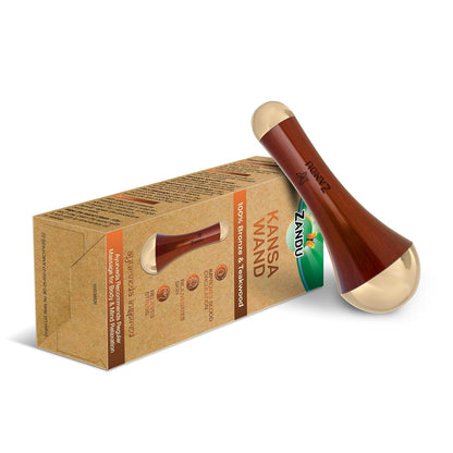 Zandu Ayurvedic Dual Sided Kansa Wand Massager | 100% Bronze & Teakwood handle– Portable Face, Neck, Body & Foot Massager | Promotes Relaxation & Improves Blood Circulation | Face Yoga Wellness Tool