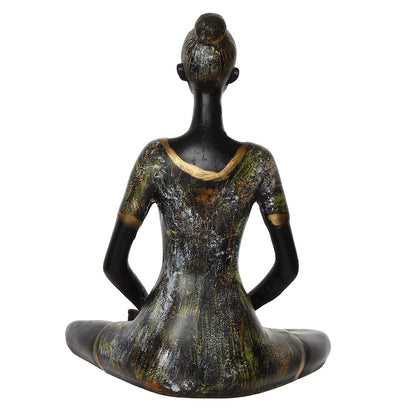 Grey Black Resin Woman in Padmasana Lotus Pose | Yoga Woman Statue Showpiece for Home Decor Living Room Bedroom Office Yoga Studio | Womens Day Gift for Ladies | Birthday Gift for Women