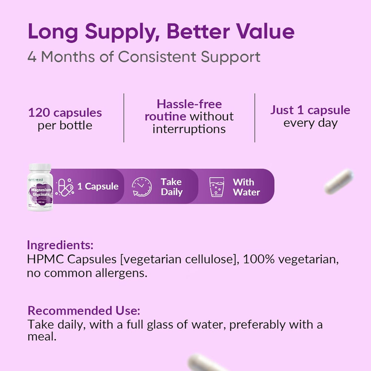 Vitamins supplement packaging with text on a purple background