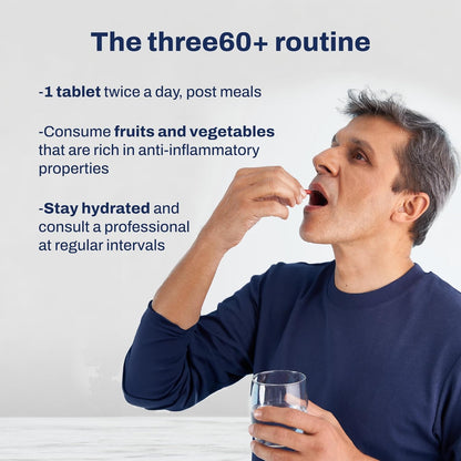 three60+ PAIN RELIEF & JOINT MOBILITY tablets | Reduces Joint Pain & Stiffness | Improves Flexibility | BosPure, Yograj Guggul, Maharasnadi Kwatha, Curcumin | Non-Habit Forming | 60 Tablets