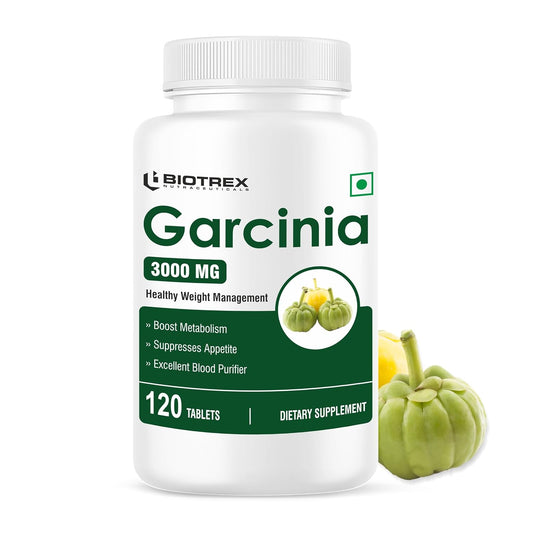 Biotrex Nutraceuticals Garcinia Cambogia 3000mg 60% HCA With 6mg Piperine | Supports Metabolism & Energy Levels | Healthy Weight Management | Complete Natural Formula | 120 Vegan Tablets