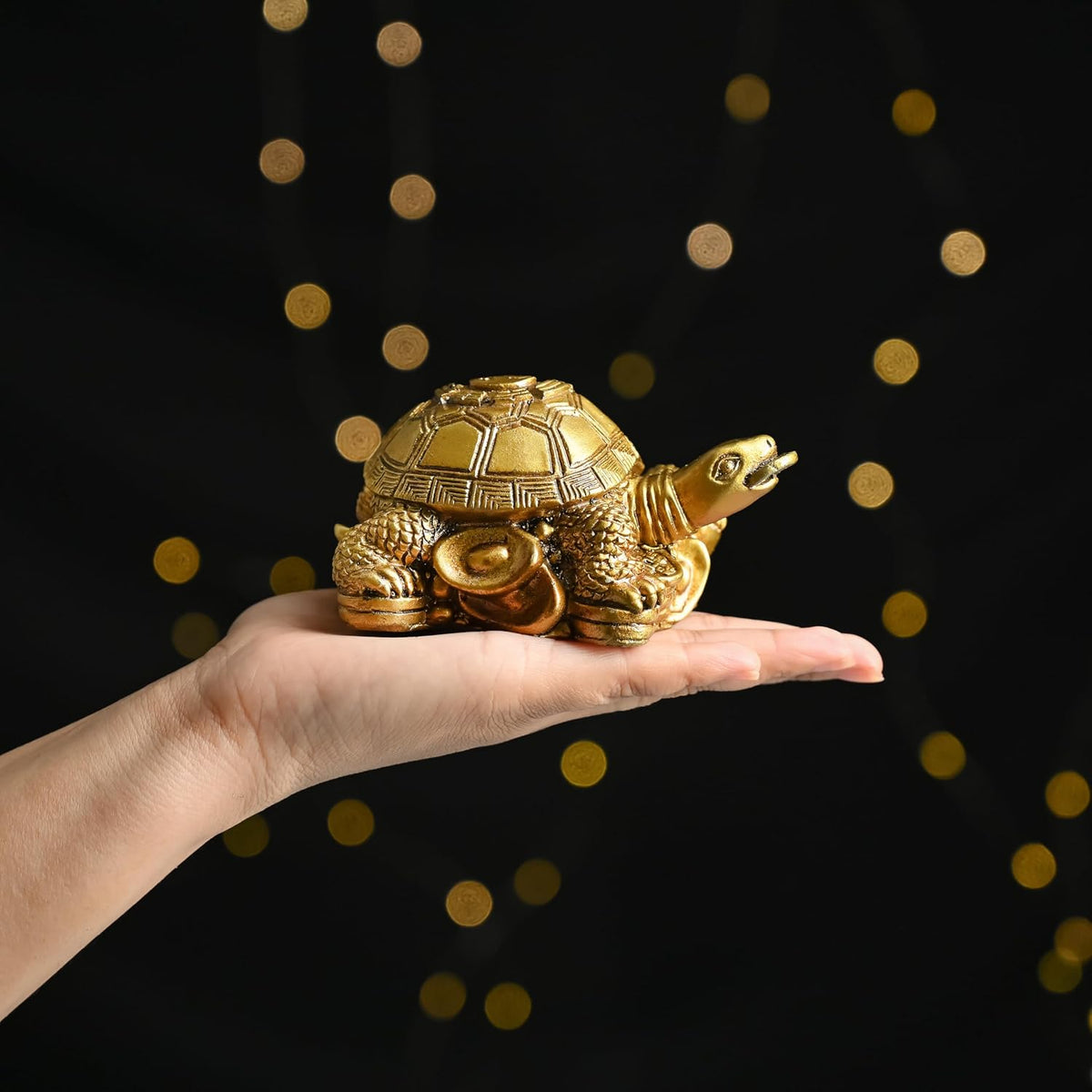 Vastu Item | Feng Shui Golden Turtle with Coins | Good Luck Symbol for Wealth, Health & Stability | Ideal for Home, Office, Pooja Room & Mothers Day Gifting