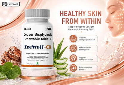 ZEOWELL CU (LeeWell) Copper Bisglycinate Supplement, 120 Tablets