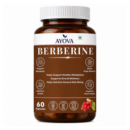 Berberine Capsules Supports Blood Sugar, Heart Health, Cholesterol Management, PCOS/PCOD | Berberine Supplement For Blood Sugar Control, Weight Management - 95% Pure Extract