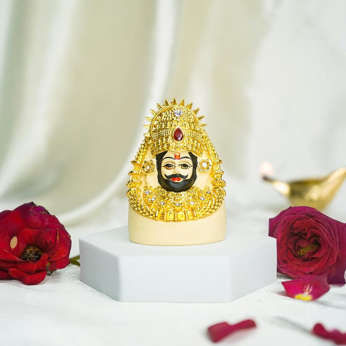 Aura Series Resin Khatu Shyam Ji Murti Car Dashboard Idol | Shyam Baba Murti (Handpainted, Resin, Size: 6.3 cm)