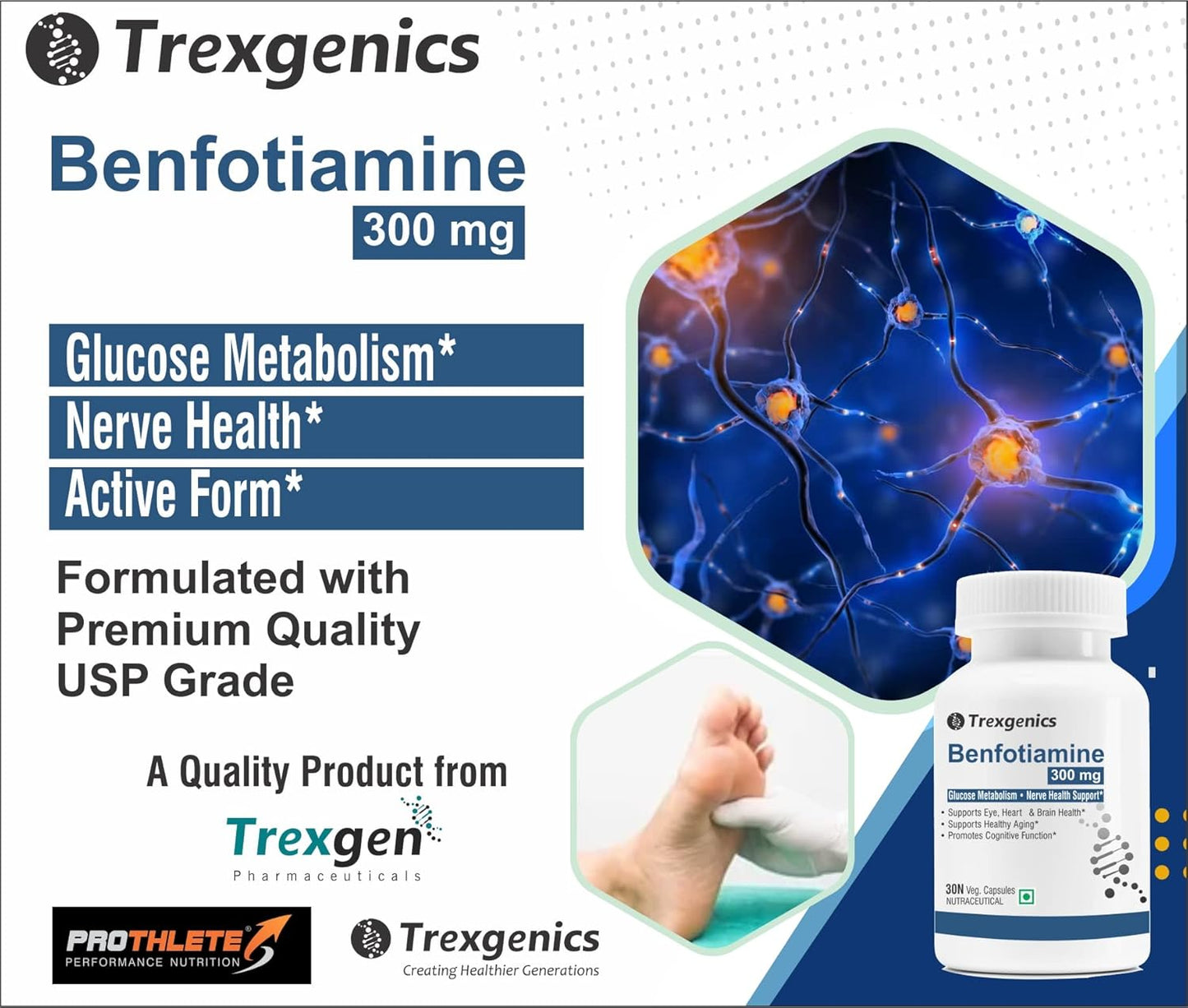 Trexgenics BENFOTIAMINE 300 mg + L-Leucine 50 mg Glucose Metabolism & Nerve Health Support VEGAN & NON-GMO (30 Veg. Capsules) (Pack of 1)