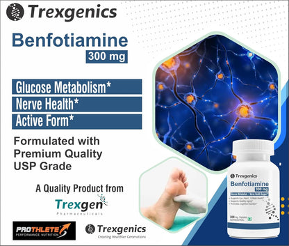 Trexgenics BENFOTIAMINE 300 mg + L-Leucine 50 mg Glucose Metabolism & Nerve Health Support VEGAN & NON-GMO (30 Veg. Capsules) (Pack of 1)