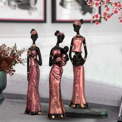 Home Decor African Tribal Women Art Piece (Set of 3, Rose Gold and Black Color)