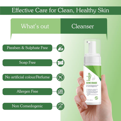 BAKE Acne Erase Foaming Face Wash with 2% Salicylic Acid & Niacinamide | Oil Control, Unclogs Pores, Clears Acne & Blemishes | Gentle Foaming Cleanser for Oily, Acne Prone & Sensitive Skin – 100ml
