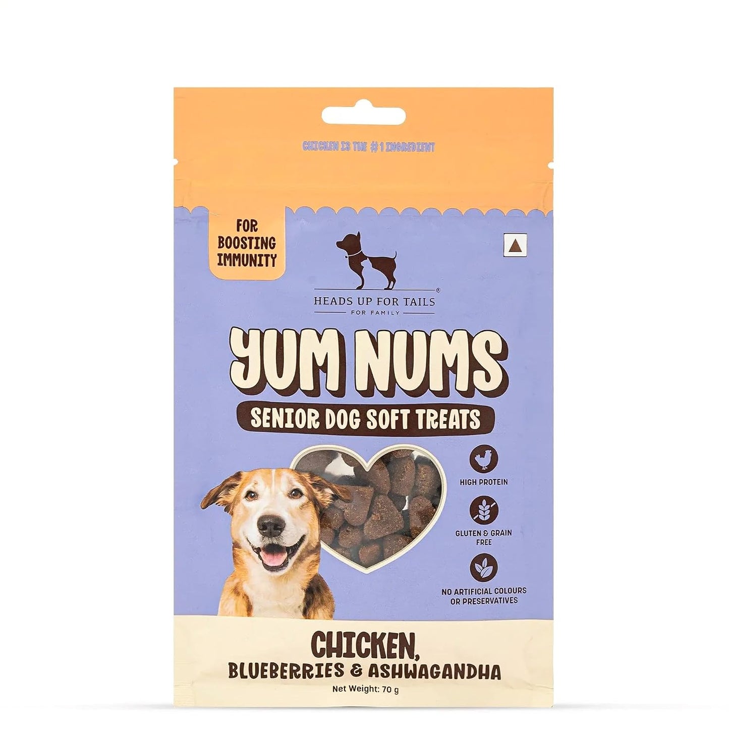 Yum Nums by HUFT Soft & Chewy Sticks - 70 gm | Chicken,Blueberries & Ashwagandha | for Senior Dog | High in Proteins | Gluten & Grain Free | Salt & Sugar Free | No Artificial Colours