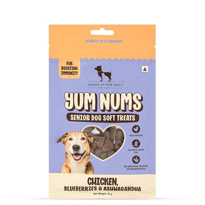 Yum Nums by HUFT Soft & Chewy Sticks - 70 gm | Chicken,Blueberries & Ashwagandha | for Senior Dog | High in Proteins | Gluten & Grain Free | Salt & Sugar Free | No Artificial Colours