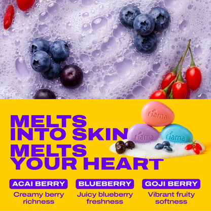 Fiama Skin Barrier Strengthening Moisturizing Soap Bar 125gx5, Japanese Hokkaido Milk Celebration Pack of 5, Non-Sticky Soft Skin | 1/3rd Moisturizers | Blueberry, Goji Berry & Acai Berry Combo pack