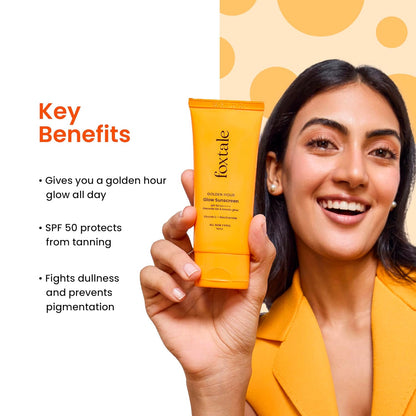 Foxtale SPF 50 Vitamin C Glow Sunscreen with PA++++ & Niacinamide | Lightweight | Fast Absorbing | UVA and UVB Filters | Prevents Tanning | No White Cast | Non-Greasy | For Men & Women | All Skin Types | 50 Ml