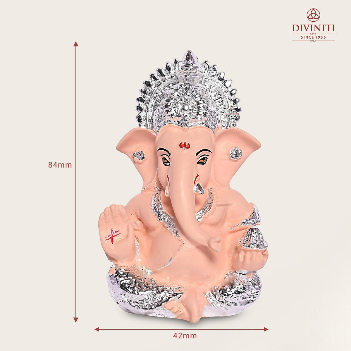 999 Silver Plated Ganesha Idol for Home Decor Puja |God Ganesh Idol for Office Desk and Puja Room |Ganpati for Gift Home Office Table Shelves Gifting 3.5 inches (8.89 x 5.08 cm) (Peach)