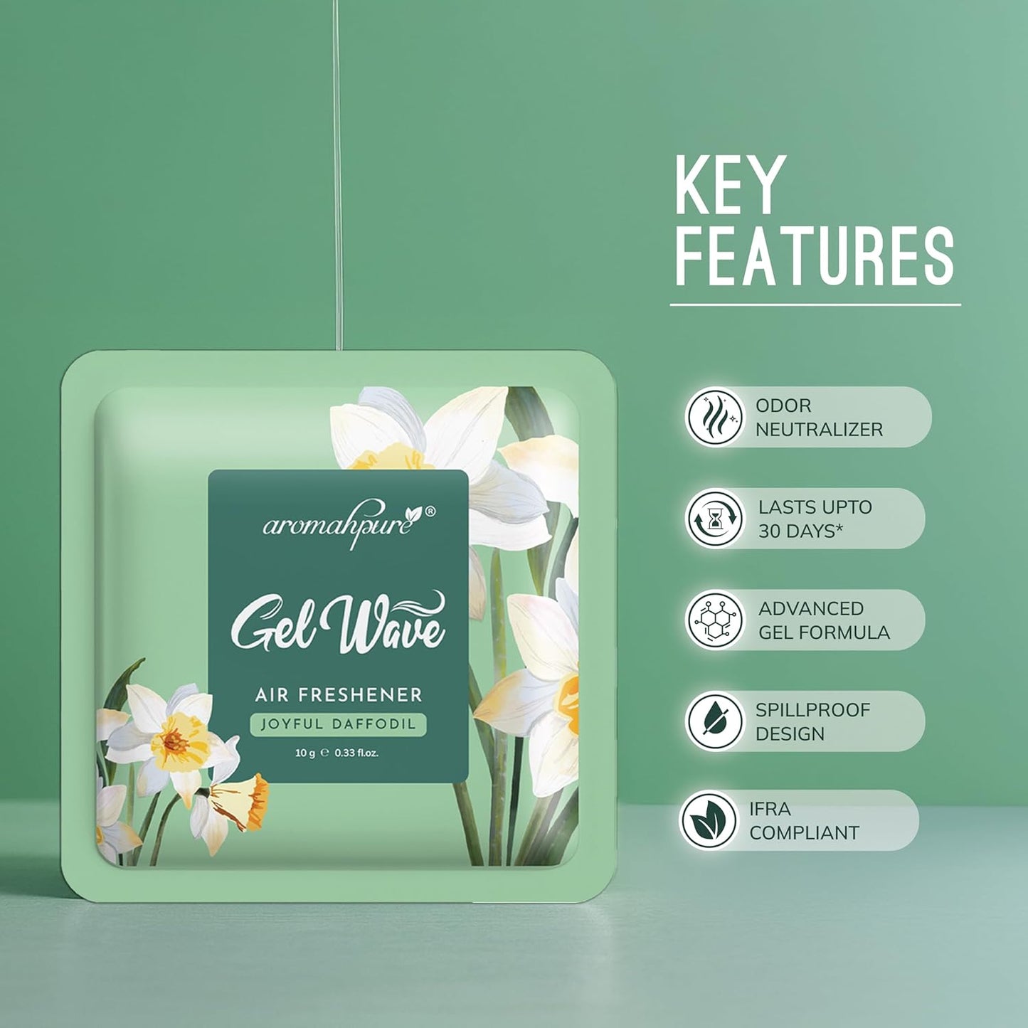 Aromahpure Gel Wave Bathroom Freshener | Assorted 50g (10g each) | Set of 5 Gel-Based hanging Pocket freshener I Lasts Up to 30 Days