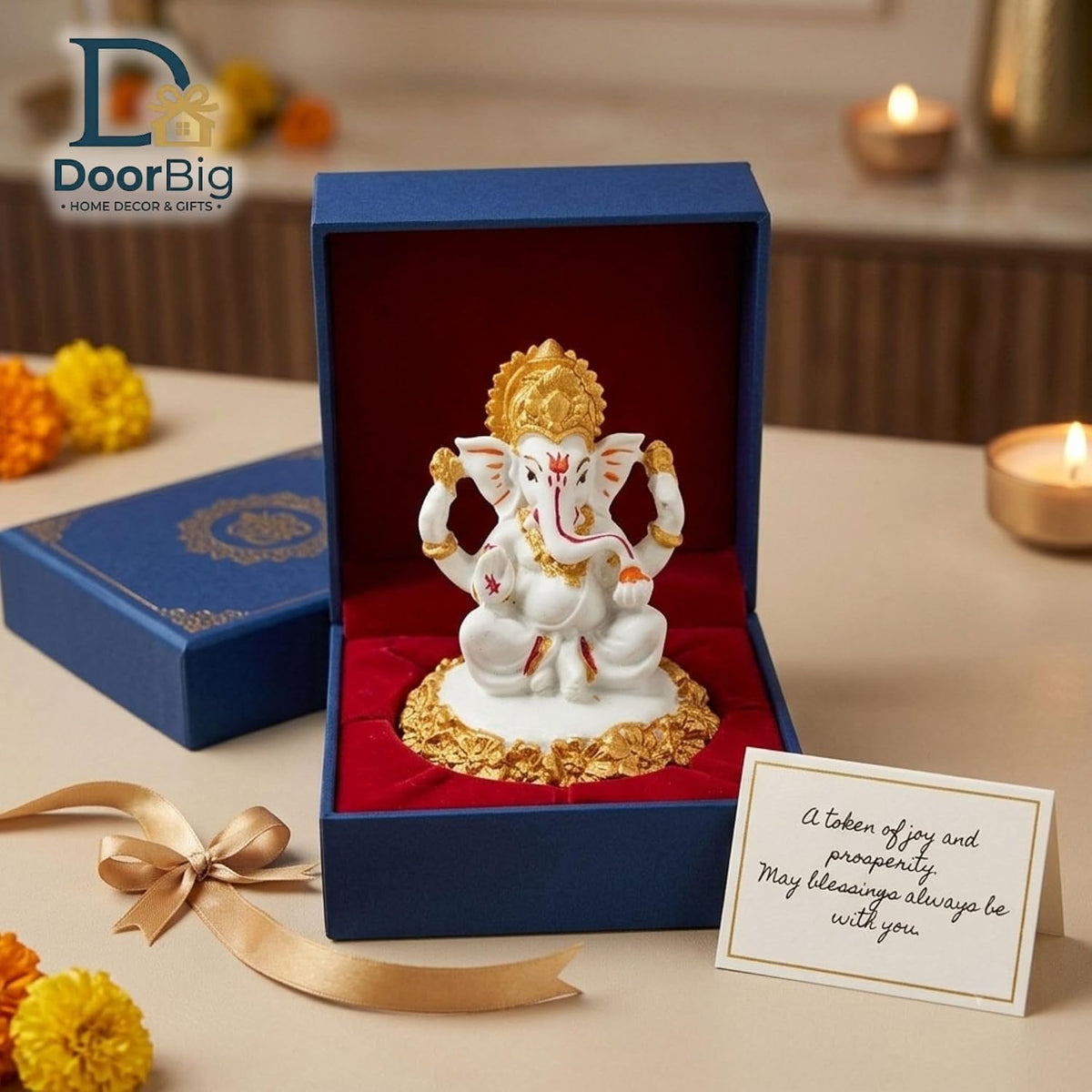 Gold Art India Ganesha Idol,Ganesh Statue for Home Decor,Ganesha murti for Office Desk, & Ganpati Idol for Car Dashboard,Unique Wedding & Birthday Gift