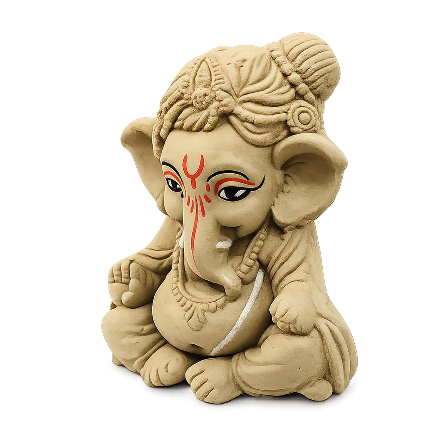 SHOPMEFAST Clay Ganesh Idol, 4 Inches Height, Water Soluble Ganpati Murti for Ganpati Visarjan (Small) (Natural Brown - Bal Gopal)