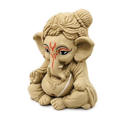 SHOPMEFAST Clay Ganesh Idol, 4 Inches Height, Water Soluble Ganpati Murti for Ganpati Visarjan (Small) (Natural Brown - Bal Gopal)