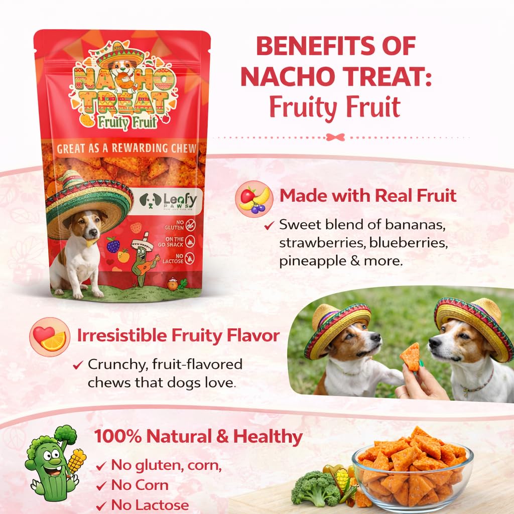 LeafyPaws Nacho Treats Dog Snacks (45g) | Natural Reward Treats for Dogs | 100% Natural Grain Free, Lactose Free, No Added Preservatives (Fruity Fruit)