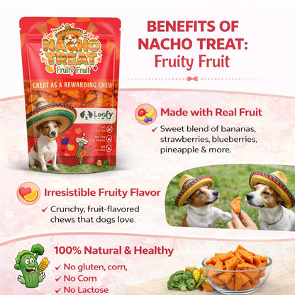 LeafyPaws Nacho Treats Dog Snacks (45g) | Natural Reward Treats for Dogs | 100% Natural Grain Free, Lactose Free, No Added Preservatives (Fruity Fruit)