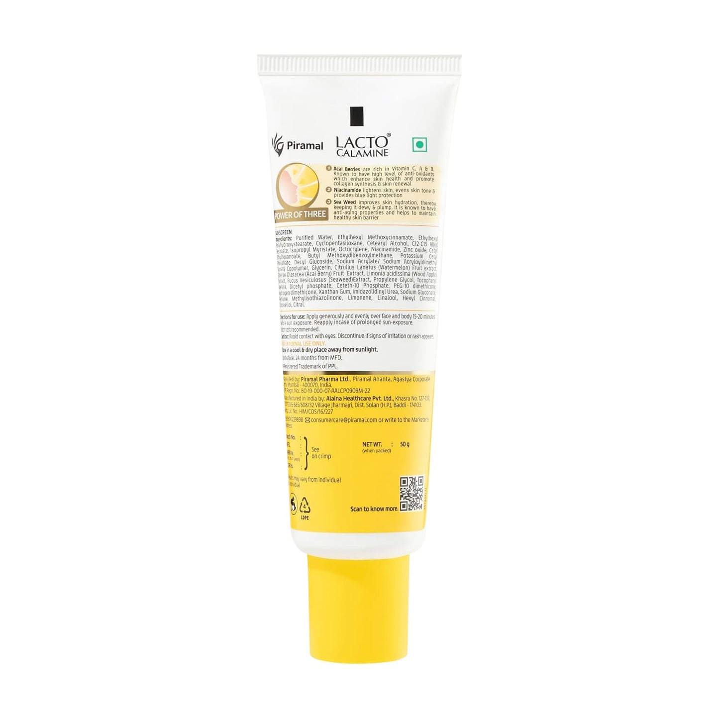 Lacto Calamine Dewy Glow Lightweight Sunscreen SPF 50 PFA +++ UVA & UVB Protection-Oily Skin | Acai Berries, Niacinamide & Watermelon | Dermatologically Tested | 50g