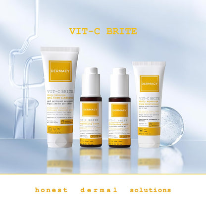 Dermacy Vit - C Brite Daily Balancing Gel Foam Cleanser | Brightening Cleanser That Removes Impurities and Boosts Radiance | 20% Stabilized Vitamin - C Complex + 100% Pure Hyaluronic Acid + ThermoActiv Spring Water | Suitable for All Skin Types | 100 ml