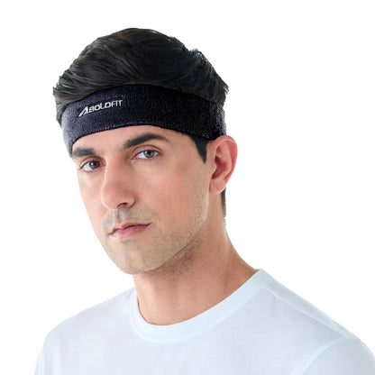Boldfit Gym Headband for Men and Women - Sports Headband for Workout & Running, Breathable, Non-Slip Sweat Head Bands for Long Hair (Black)