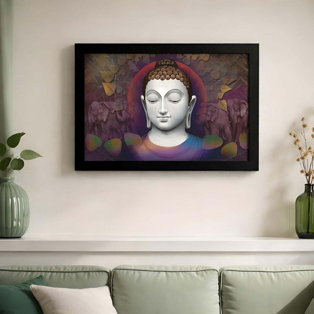 Positive Aura Buddha Art Framed Painting | Ready to Hang (Wood, 12inch x 18 inch)