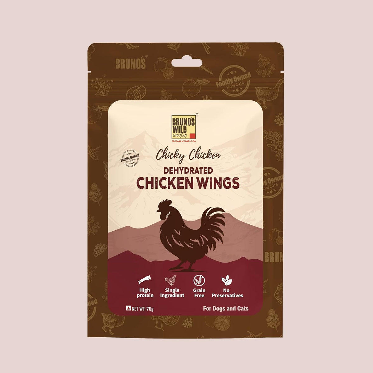 Brunos Dehydrated Chicken Wings For Dogs & Cats 70g (Pack Of 1) |Human Grade Single Ingredient Treat |High Protein Low Fat |Grain Free|No Corn Wheat Soy|No Artificial Colours, Flavours & Preservatives