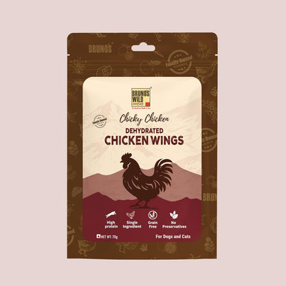 Brunos Dehydrated Chicken Wings For Dogs & Cats 70g (Pack Of 1) |Human Grade Single Ingredient Treat |High Protein Low Fat |Grain Free|No Corn Wheat Soy|No Artificial Colours, Flavours & Preservatives