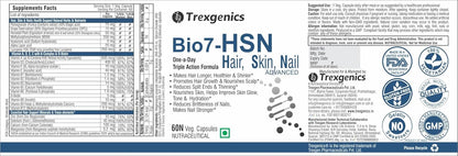 Trexgenics BIO7-HSN HAIR, SKIN & NAILS ONE-A-DAY Advanced Formula, Vegetarian & Gluten Free(60 Veg. Capsules) (Pack of 1)