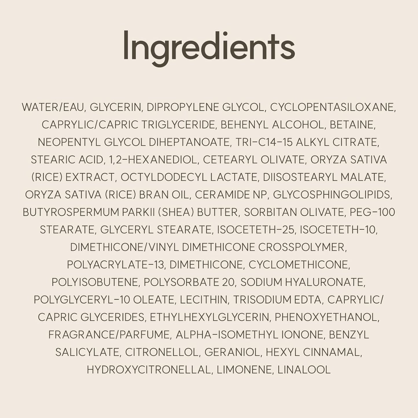 List of ingredients on a beige background