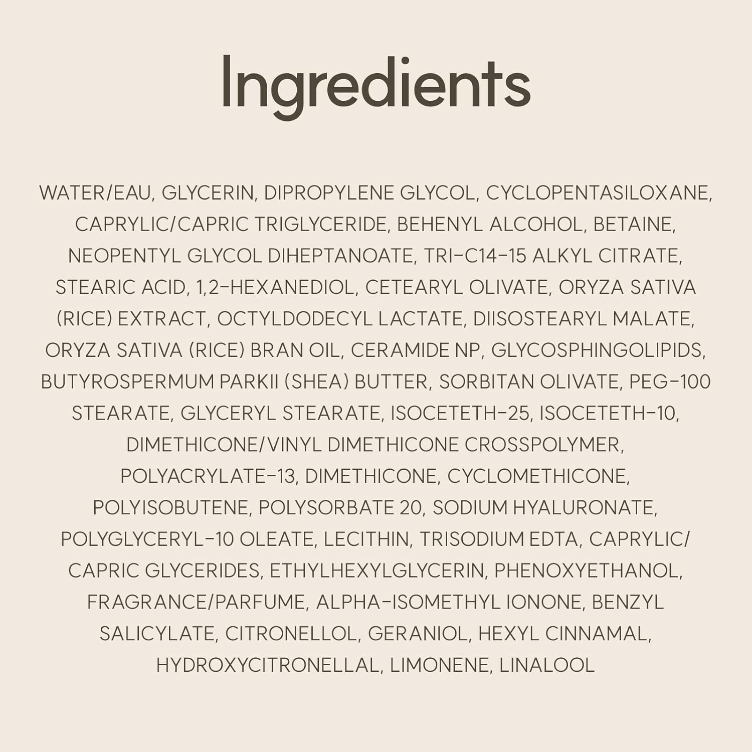 List of ingredients on a beige background