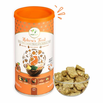 Pawfect Nature's Feast Tropical Twist Freeze-Dried Chicken Treats for Dogs - 80% Chicken, 20% Tropical Fruits & Veggies - 100% Natural - Grain-Free, High Protein Training Treats (50g/1.76oz)