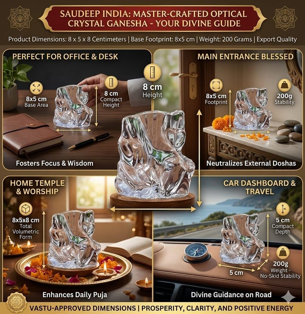 Crystal Ganesha Idol for Home Decor | Ganesh Murti for Home Temple, Car Dashboard & Office Desk | Ganpati Figurine Spiritual Showpiece Sculpture for Gifting | 8x8x5 Cm (Rakhi Combo)