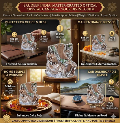 Crystal Ganesha Idol for Home Decor | Ganesh Murti for Home Temple, Car Dashboard & Office Desk | Ganpati Figurine Spiritual Showpiece Sculpture for Gifting | 8x8x5 Cm (Rakhi Combo)