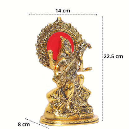 Gold Plated Maa Saraswati Metal Idol Showpiece | Puja Mandir | Decoration Room