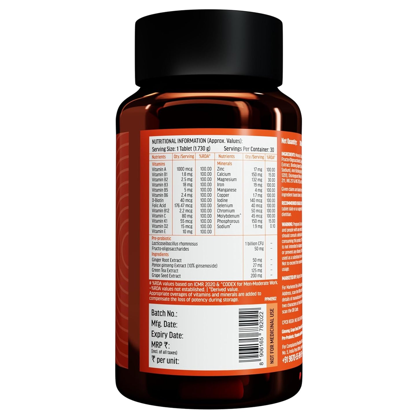 HealthKart hk vitals Multivitamin Plus Men | Daily Multivitamin for Men | For Energy, Stamina, Immunity, Gut, Heart, Bone & Muscle Health