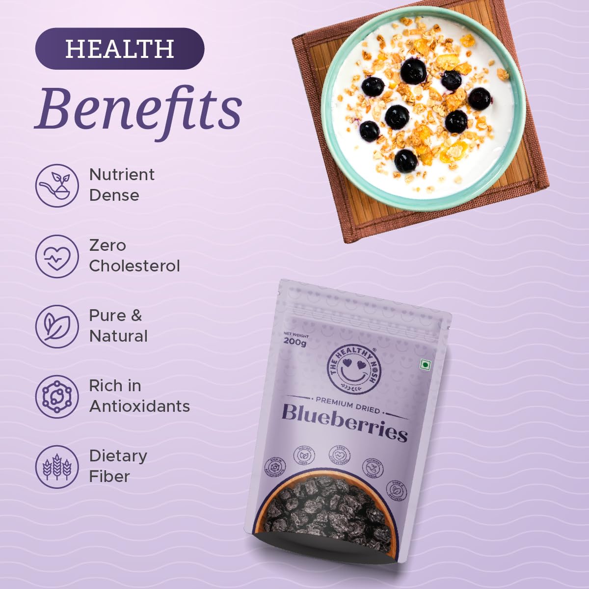 The Healthy Nosh Blueberries 200G | Premium Dried Blueberries | Rich in Antioxidants, Fiber, & Vitamin C | Perfect Superfood Snack