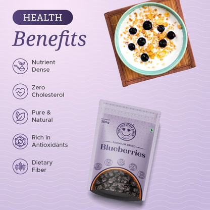 The Healthy Nosh Blueberries 200G | Premium Dried Blueberries | Rich in Antioxidants, Fiber, & Vitamin C | Perfect Superfood Snack