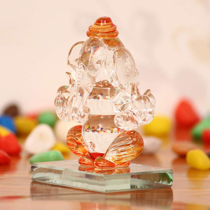 Orange and Transparent Double Sided Crystal Car Ganesha Showpiece