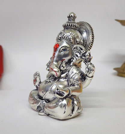 Silver Plated Antique Matte Vinayagar | Multifunctional Ganesha Idol for Gifting, Housewarming, and Car Dashboard Decor(SILVERANTIQUEMATTEVINAYAGAR 4")